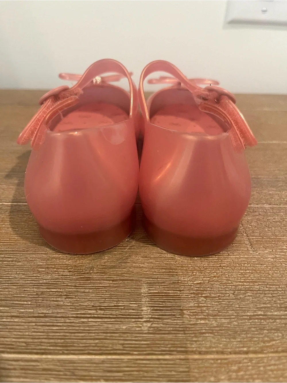Mini Melissa Metallic Coral Pink Mary Jane Flats with Bow